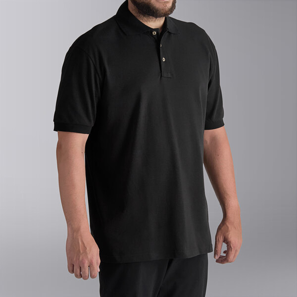 A man wearing a National Patrol black polo shirt.