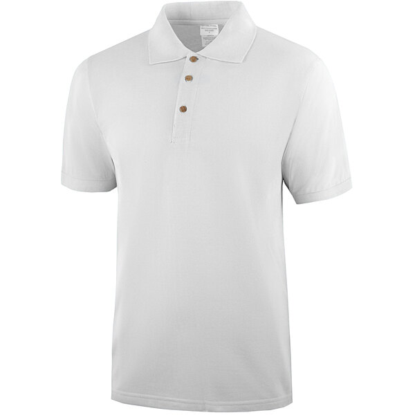 A Henry Segal white polo shirt with wood buttons.