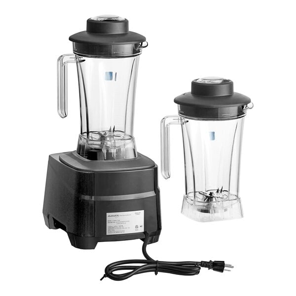 A commercial blender with keypad control, adjustable speed, and two 64 oz. Tritan containers.