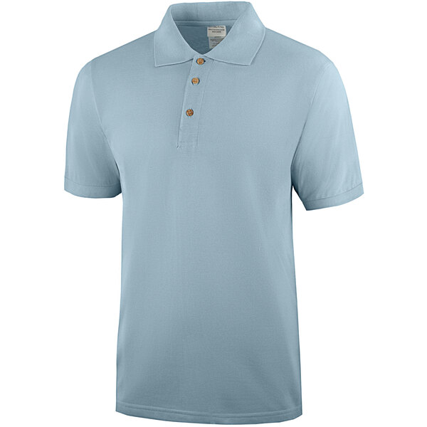 A light blue Henry Segal polo shirt with a collar and wood buttons.