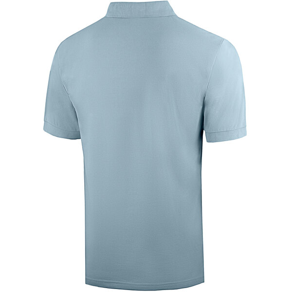 The back of a Henry Segal light blue polo shirt.