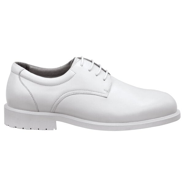 A white SR Max men's non-slip oxford dress shoe with laces and a rubber sole.