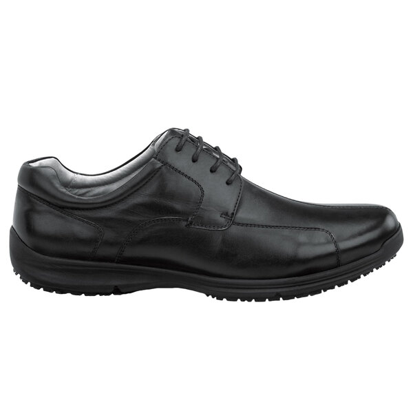 A black leather SR Max men's oxford dress shoe with laces.