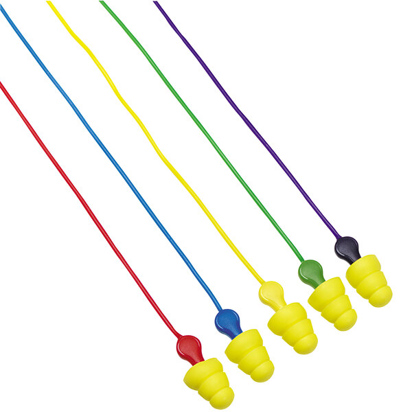 a group of colorful earplugs