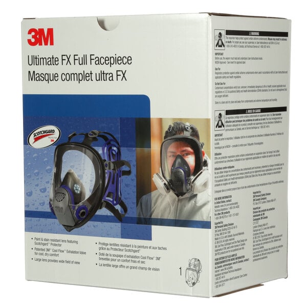 A box with the 3M Ultimate FX Full Facepiece Reusable Respirator.