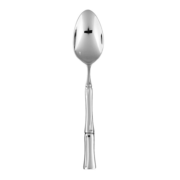 A Fortessa Royal Pacific stainless steel teaspoon with an extra heavy weight handle.