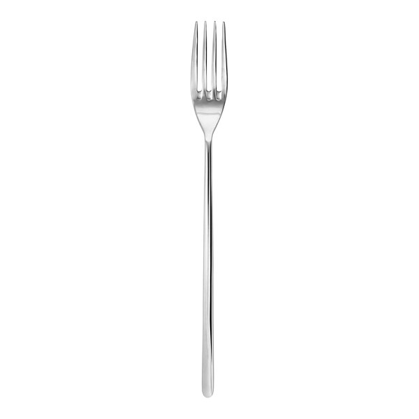A silver Fortessa Dragonfly serving fork with a white background.