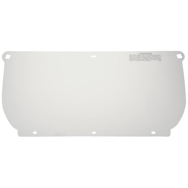 A clear rectangular polycarbonate faceshield with a hole in the middle.