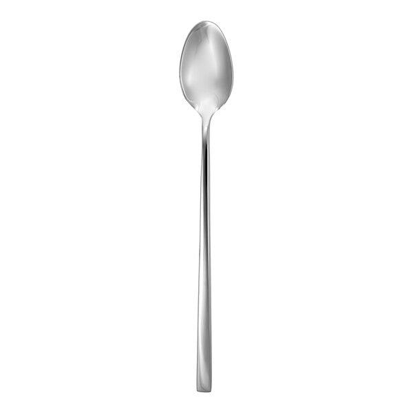 A Fortessa Arezzo stainless steel iced tea spoon with a long handle.