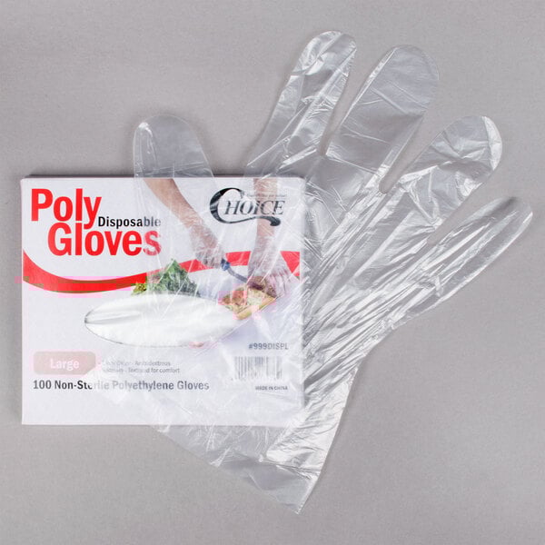 Choice Disposable Poly Gloves Large for Food Service 100/Pack