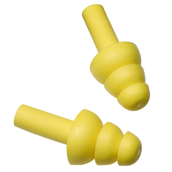 Two yellow 3M UltraFit earplugs.