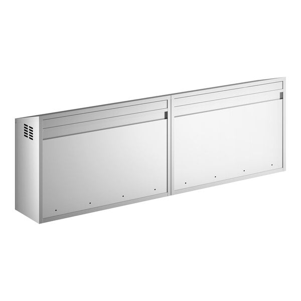 A large stainless steel wall cabinet with hinged doors.