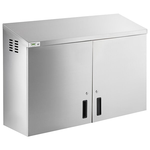 A Regency stainless steel wall cabinet with two hinged doors.