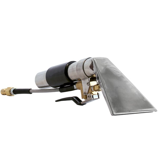 A close-up of a stainless steel and plastic Mytee 8400 upholstery tool.