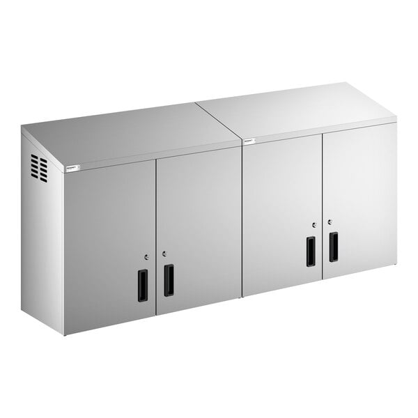 A 72-inch stainless steel wall cabinet with hinged doors.