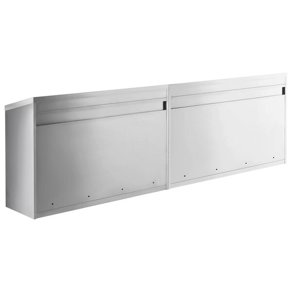 A Regency stainless steel wall cabinet with two open doors.