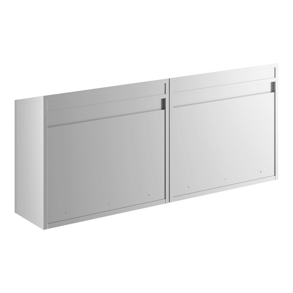 A 72-inch stainless steel open wall cabinet with two compartments.