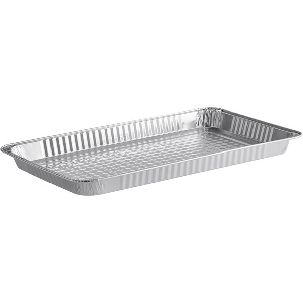 A silver Choice shallow foil steam table pan with a white background.