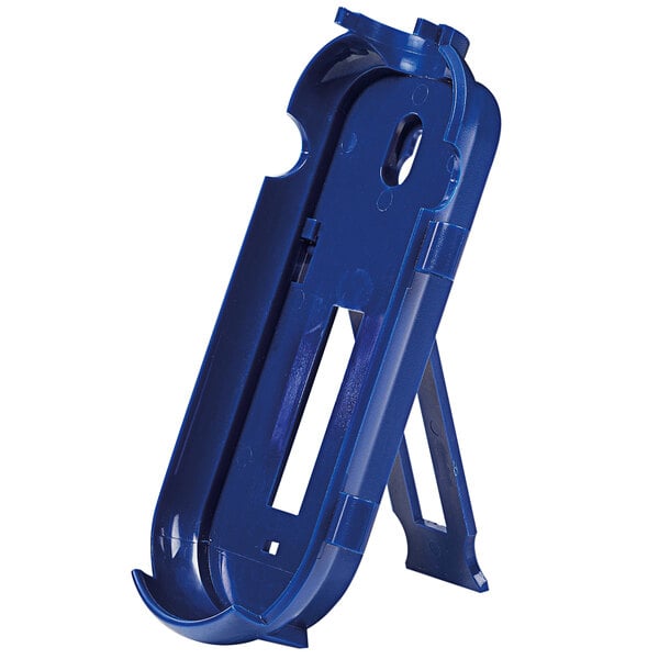 A blue plastic wall-mount bracket with metal clips for a Comark C Series Thermocouple Thermometer.