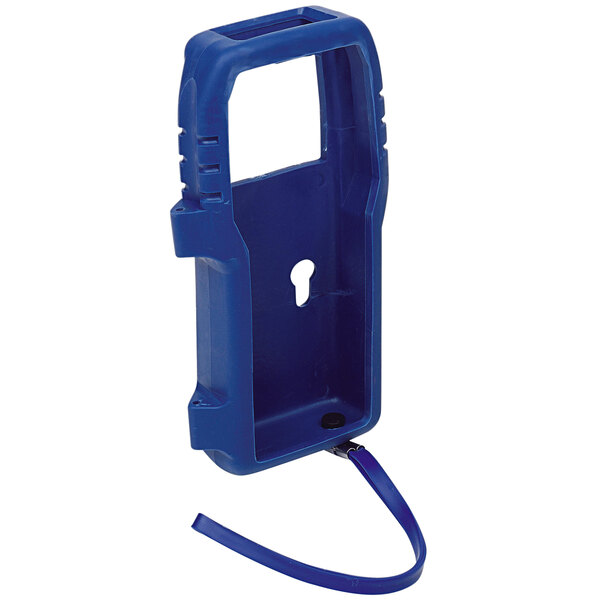 A blue protective rubber boot for a Comark thermocouple thermometer with a keyhole.