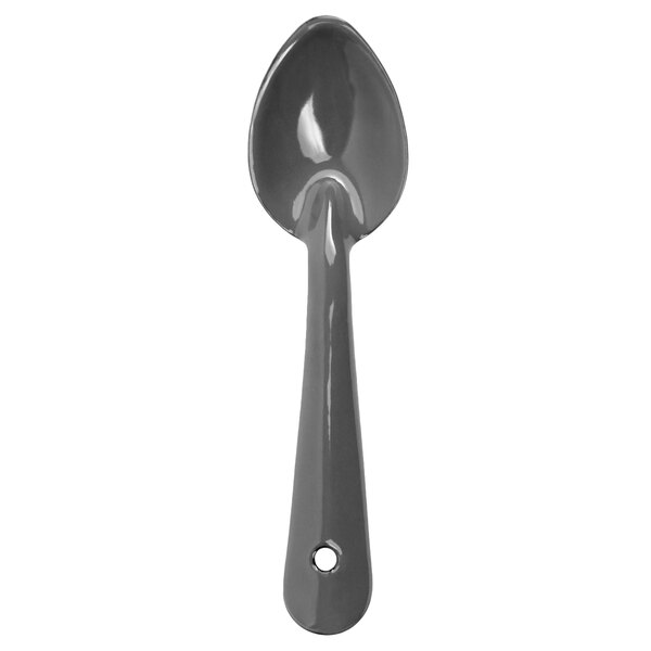 A Crow Canyon Home grey enamelware serving spoon with a handle.