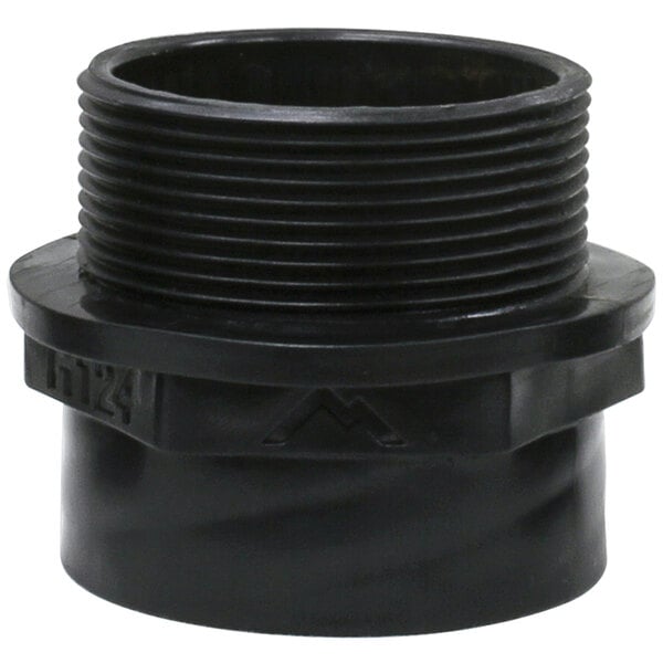 A close-up of a black vinyl pipe fitting with a black cap.