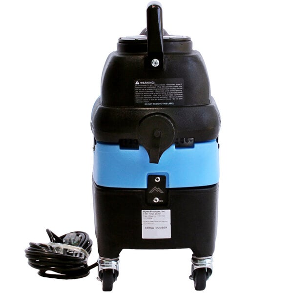 A black and blue Mytee S-300 Tempo Upholstery Spotter with a cord.