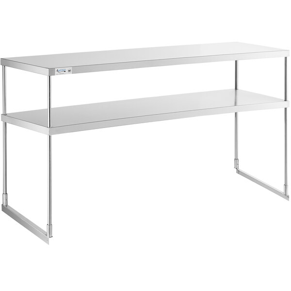 A stainless steel Avantco double deck overshelf with two shelves.