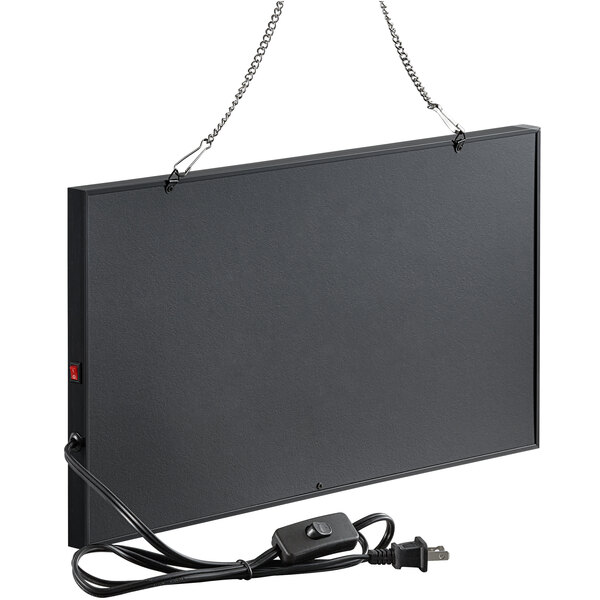 A black rectangular LED sign with a cord attached to it.