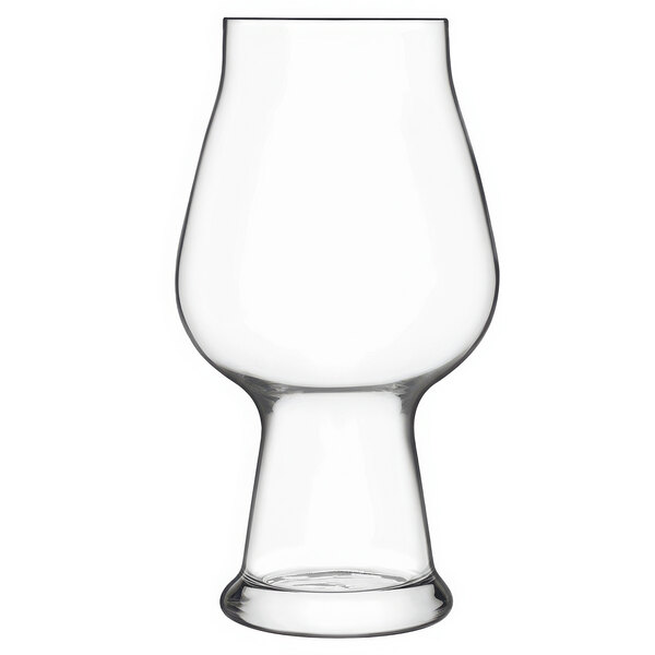 A clear Luigi Bormioli Birrateque stout glass with a stem.