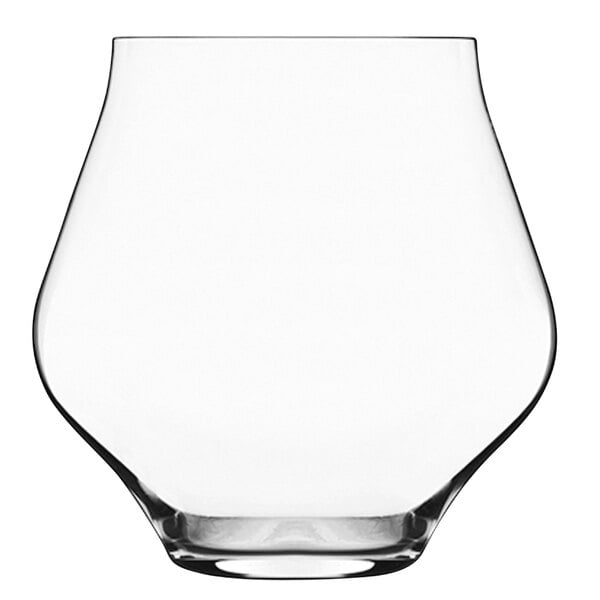 A Luigi Bormioli Supremo stemless wine glass with pinot noir glass design.