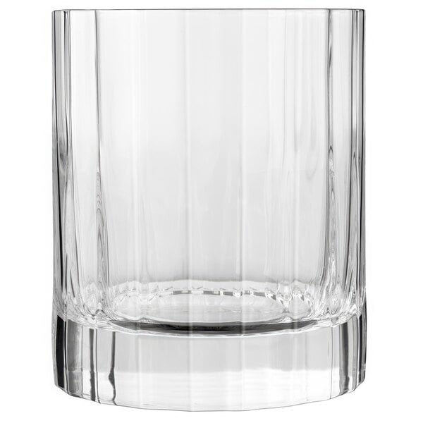 A Luigi Bormioli Bach double old fashioned glass with a thin rim.