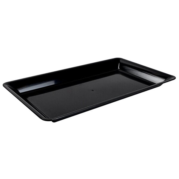 A black rectangular Fineline Polypropylene tray with a lid.