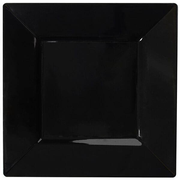 A black square Fineline Settings dinner plate.