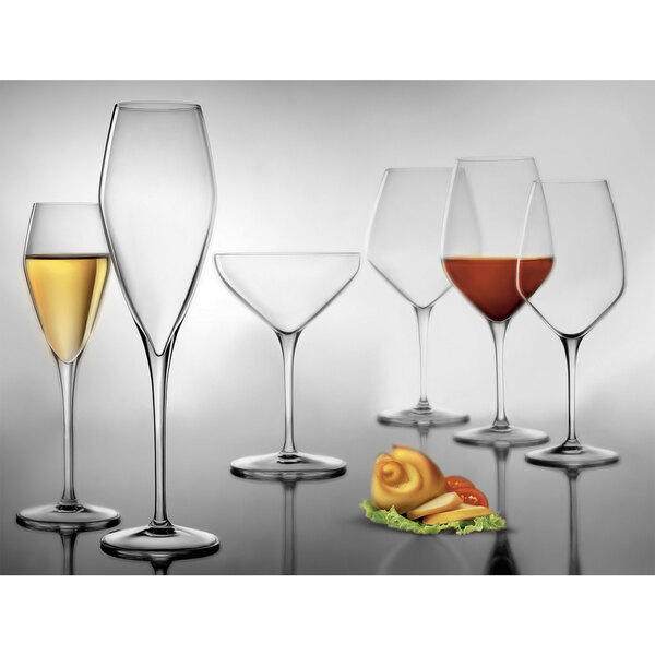 A group of Luigi Bormioli Atelier white wine glasses.