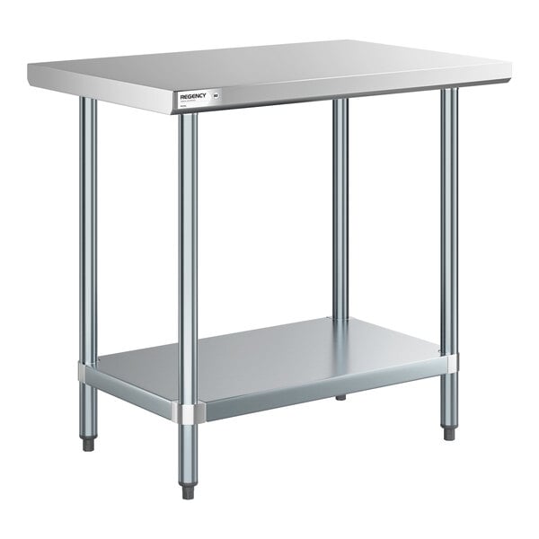 Regency 24" x 36" 18-Gauge 304 Stainless Steel Commercial Work Table with Galvanized Legs and Undershelf