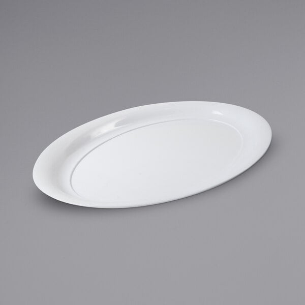 A white Fineline oval tray on a gray background.