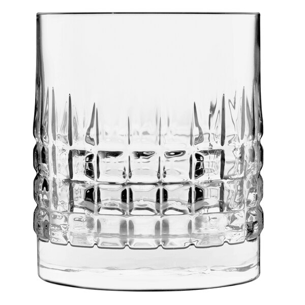 A Luigi Bormioli clear glass with a checkered pattern.