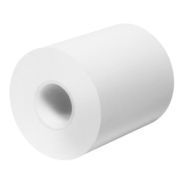 A roll of white Iconex MAXStick PlusD adhesive paper with a white background.