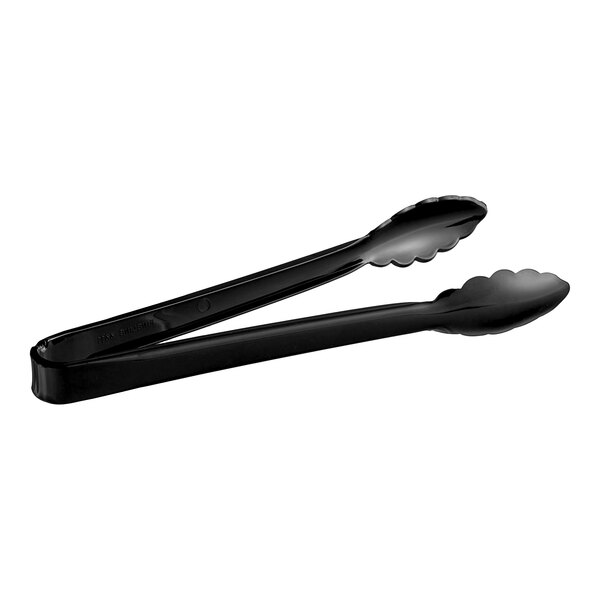 A pair of black Fineline scalloped serving tongs.