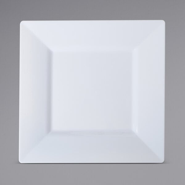 A white square Fineline Settings dessert plate.