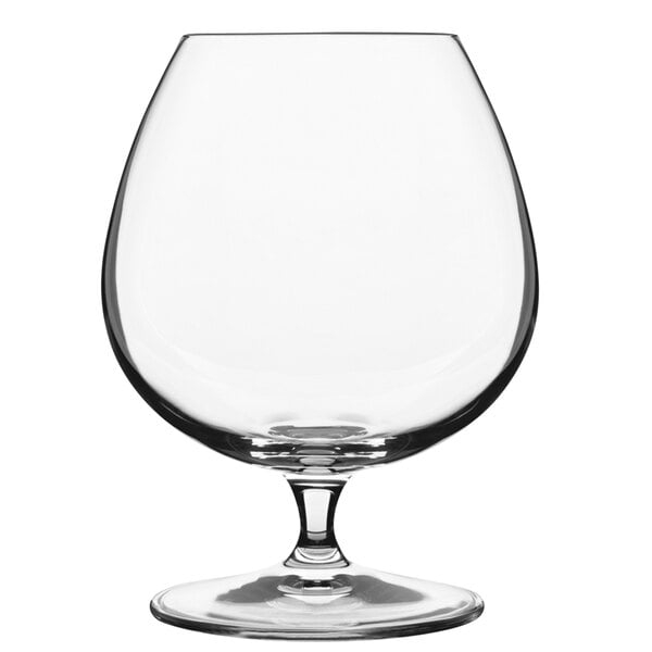 A Luigi Bormioli Vinoteque cognac glass with a stem.