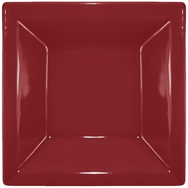 A red square porcelain bowl with a square center.