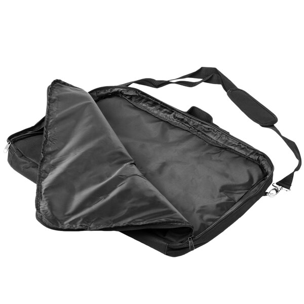 A black carrying case with a strap and zipper for a Cardinal Detecto portable scale.