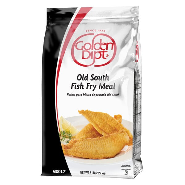 A black and red bag of Golden Dipt Old South Fish Fry Meal Mix.