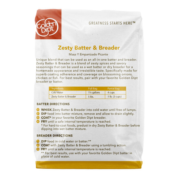 A 5 lb. bag of Golden Dipt Zesty Batter & Breader Mix.