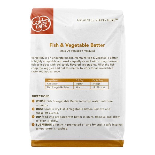 A 5 lb. bag of Golden Dipt Fish & Vegetable Batter Mix.