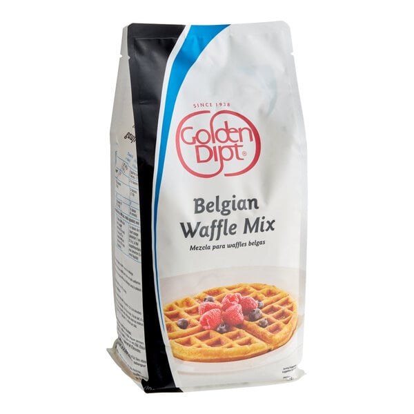 A 5 lb. bag of Golden Dipt Belgian Waffle Mix.