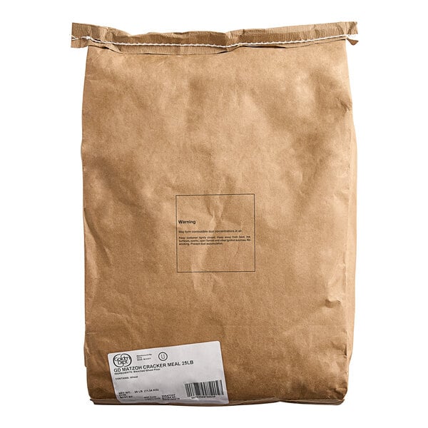 A brown Golden Dipt bag of Matzoh Meal with a label.