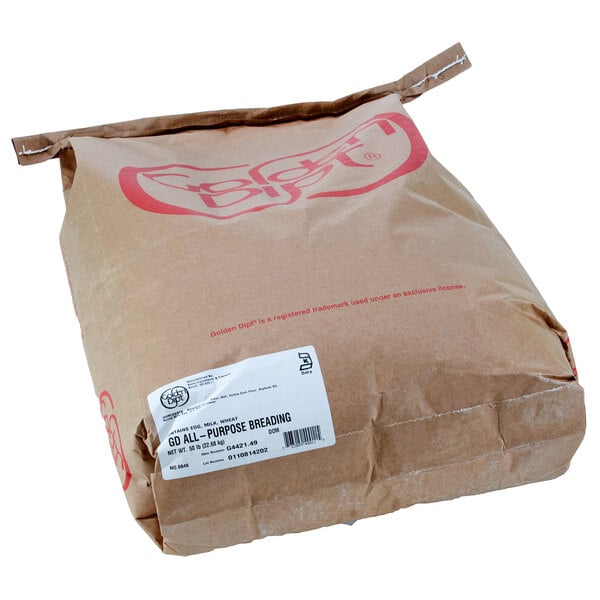 A brown Golden Dipt bag with red text.